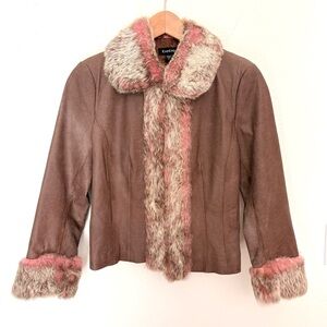 bebe Fur Trim Leather Jacket